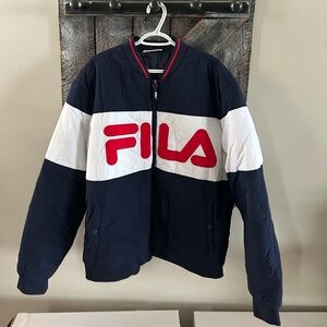 Men's Fila Full Zipper Lined Jacket Navy, Red & White
